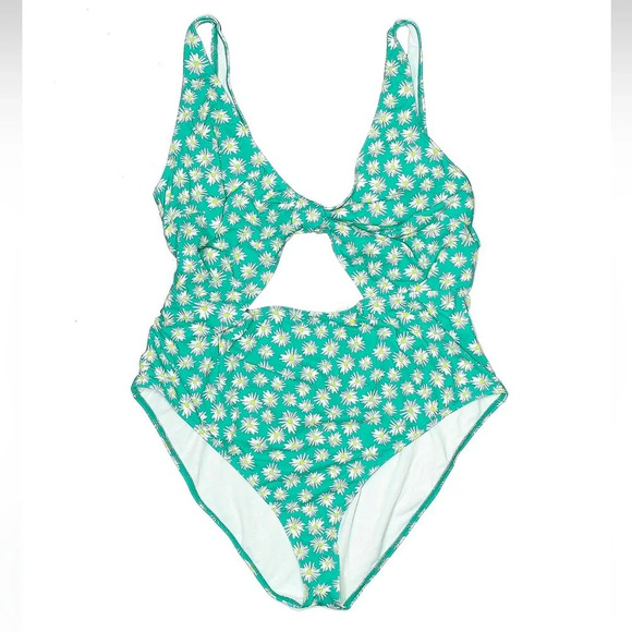 Peek & Beau Curve Tie Front Cut Out Swimsuit Green Sunflower Plus Size 20 NWT - Picture 5 of 9